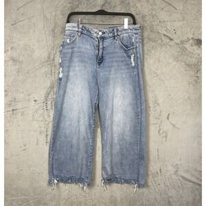 90s‎ Grunge Distressed Wide Leg Cropped Raw Hem Denim Jeans 14 Festival Travel